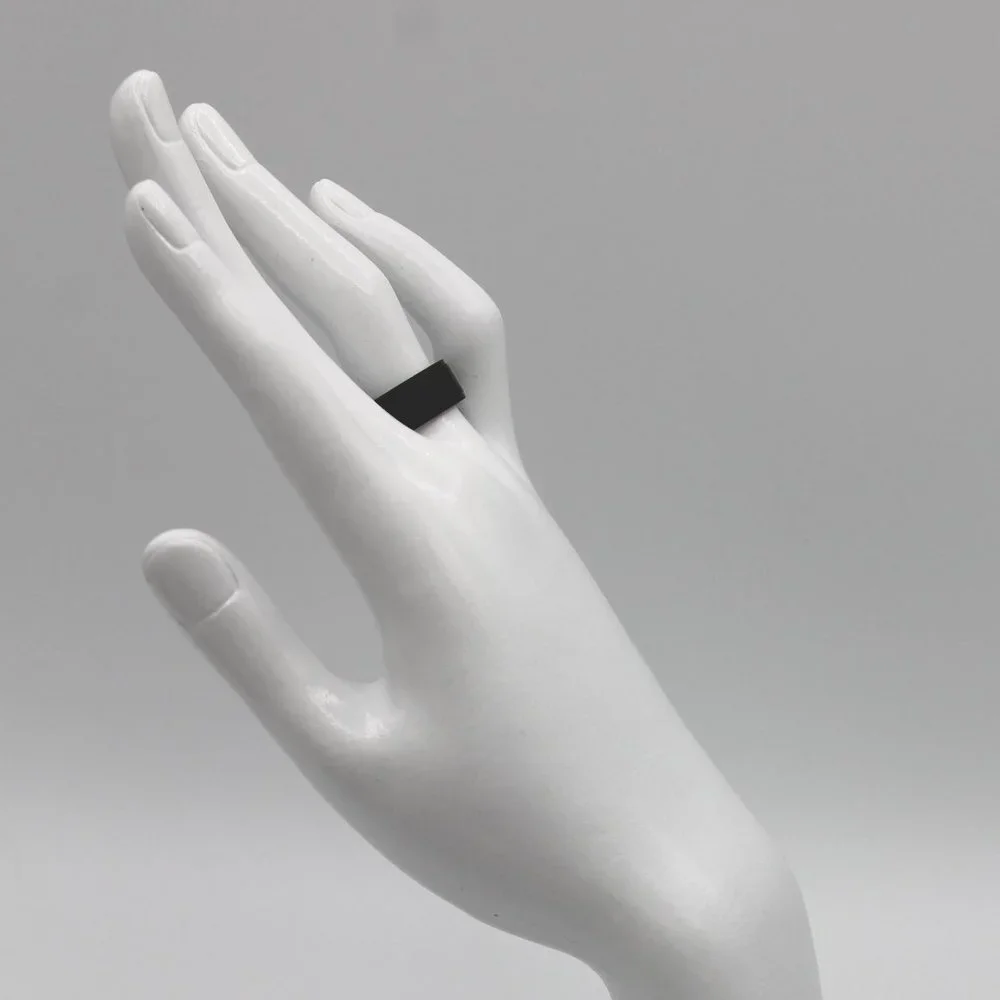 Jewelry ring band tungsten 8mm wide black step edge brushed finish men mens